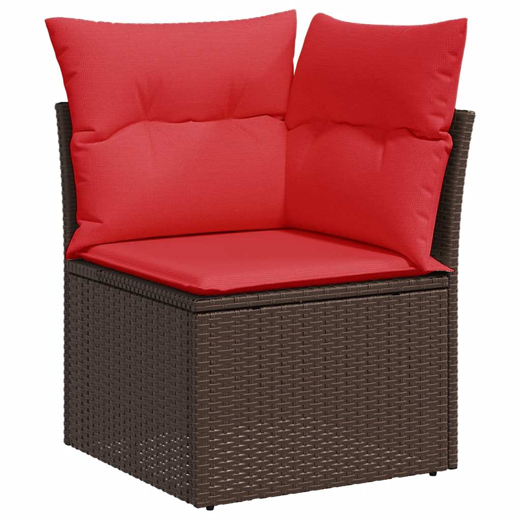 7 Piece Garden Sofa Set with Cushions Brown Poly Rattan Acacia