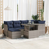 7 Piece Garden Sofa Set with Cushions Grey Poly Rattan Acacia