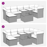 8 Piece Garden Sofa Set with Cushions Brown Poly Rattan Acacia
