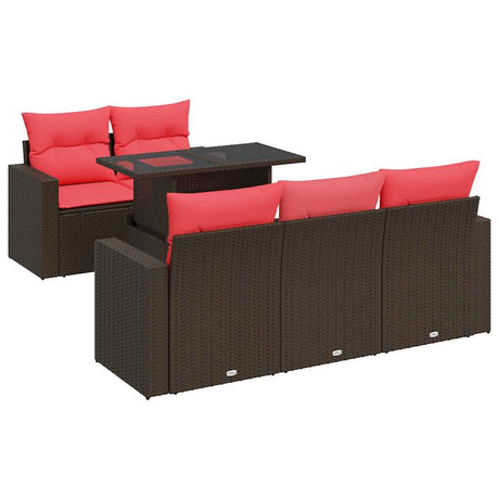 6 Piece Garden Sofa Set with Cushions Brown Poly Rattan Acacia