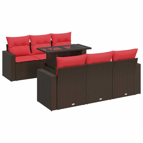 7 Piece Garden Sofa Set with Cushions Brown Poly Rattan Acacia