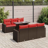 7 Piece Garden Sofa Set with Cushions Brown Poly Rattan Acacia