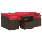7 Piece Garden Sofa Set with Cushions Brown Poly Rattan Acacia