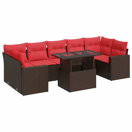 8 Piece Garden Sofa Set with Cushions Brown Poly Rattan Acacia