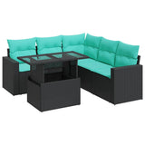 6 Piece Garden Sofa Set with Cushions Black Poly Rattan Acacia