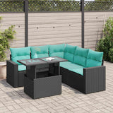 6 Piece Garden Sofa Set with Cushions Black Poly Rattan Acacia