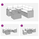 6 Piece Garden Sofa Set with Cushions Grey Poly Rattan Acacia