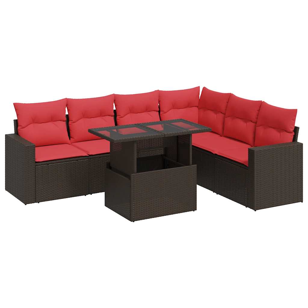 7 Piece Garden Sofa Set with Cushions Grey Poly Rattan Acacia
