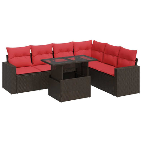 7 Piece Garden Sofa Set with Cushions Grey Poly Rattan Acacia