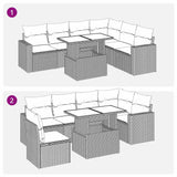 7 Piece Garden Sofa Set with Cushions Grey Poly Rattan Acacia