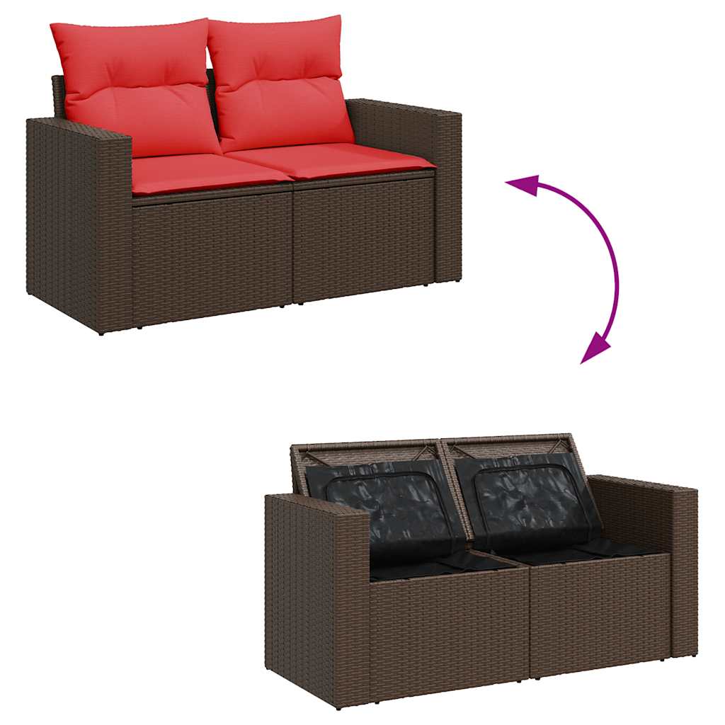 9 Piece Garden Sofa Set with Cushions Brown Poly Rattan Acacia
