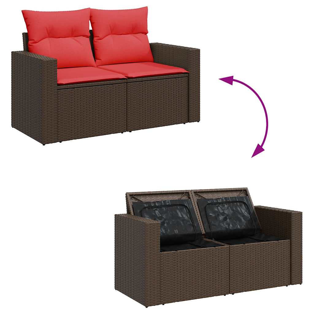 9 Piece Garden Sofa Set with Cushions Brown Poly Rattan Acacia