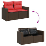 10 Piece Garden Sofa Set with Cushions Brown Poly Rattan Acacia