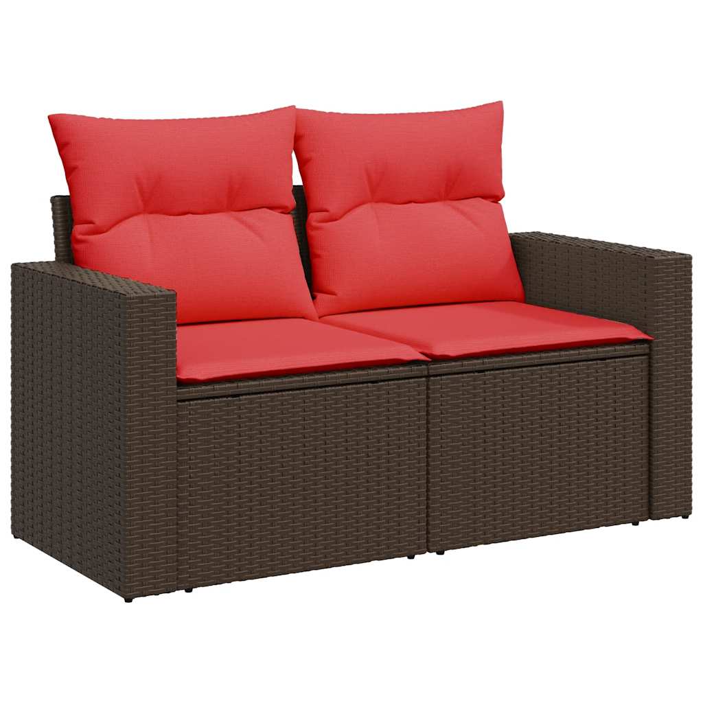 11 Piece Garden Sofa Set with Cushions Brown Poly Rattan Acacia