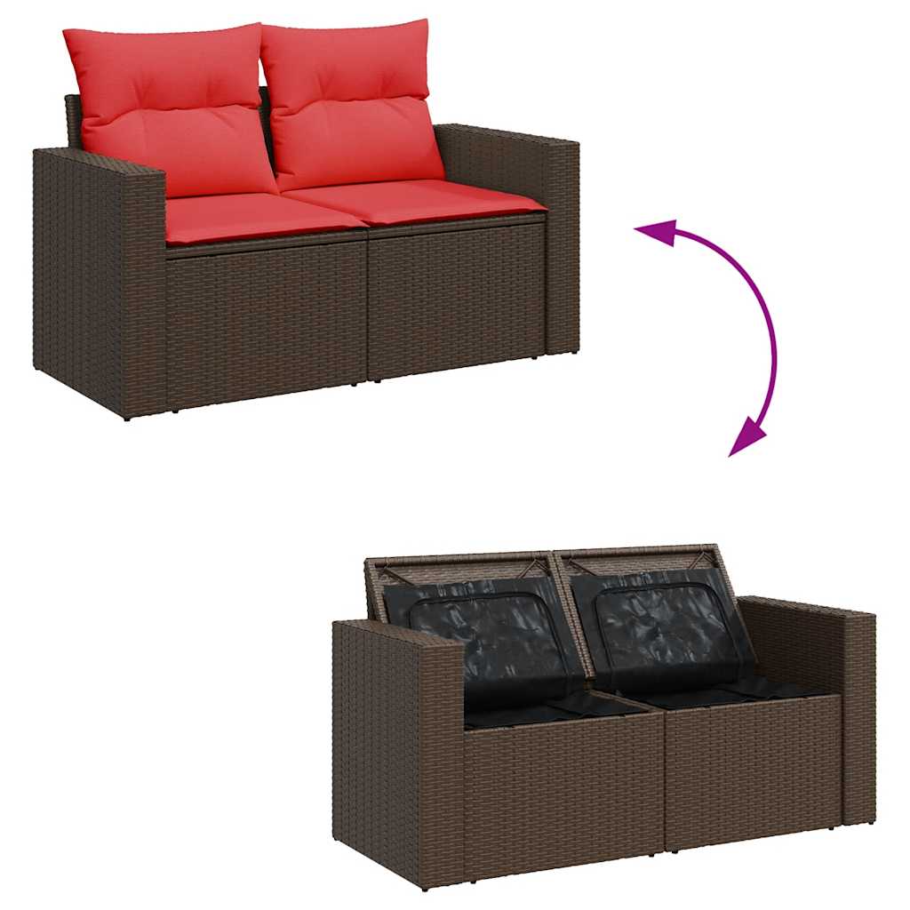 11 Piece Garden Sofa Set with Cushions Brown Poly Rattan Acacia