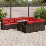 11 Piece Garden Sofa Set with Cushions Brown Poly Rattan Acacia