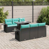 7 Piece Garden Sofa Set with Cushions Black Poly Rattan Acacia