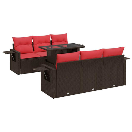 7 Piece Garden Sofa Set with Cushions Brown Poly Rattan Acacia