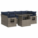 7 Piece Garden Sofa Set with Cushions Grey Poly Rattan