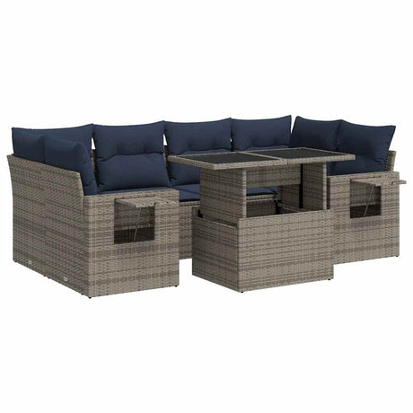 7 Piece Garden Sofa Set with Cushions Grey Poly Rattan