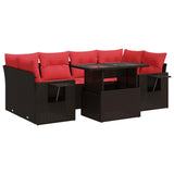 7 Piece Garden Sofa Set with Cushions Brown Poly Rattan Acacia