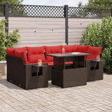 7 Piece Garden Sofa Set with Cushions Brown Poly Rattan Acacia