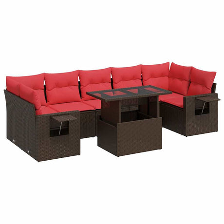 8 Piece Garden Sofa Set with Cushions Brown Poly Rattan Acacia