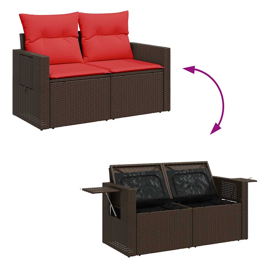 8 Piece Garden Sofa Set with Cushions Brown Poly Rattan Acacia