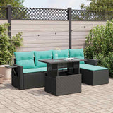 6 Piece Garden Sofa Set with Cushions Black Poly Rattan Acacia