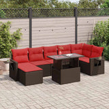 8 Piece Garden Sofa Set with Cushions Brown Poly Rattan Acacia