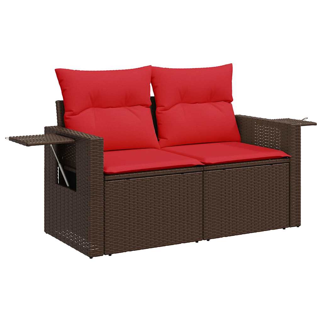 11 Piece Garden Sofa Set with Cushions Brown Poly Rattan Acacia