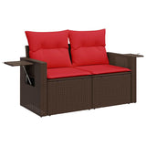 11 Piece Garden Sofa Set with Cushions Brown Poly Rattan Acacia