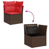 11 Piece Garden Sofa Set with Cushions Brown Poly Rattan Acacia