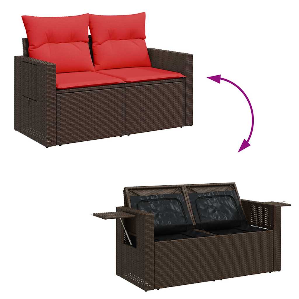 11 Piece Garden Sofa Set with Cushions Brown Poly Rattan Acacia
