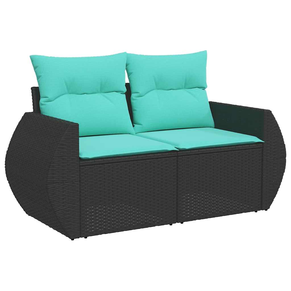 5 Piece Garden Sofa Set with Cushions Black Poly Rattan Acacia