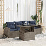 5 Piece Garden Sofa Set with Cushions Grey Poly Rattan Acacia