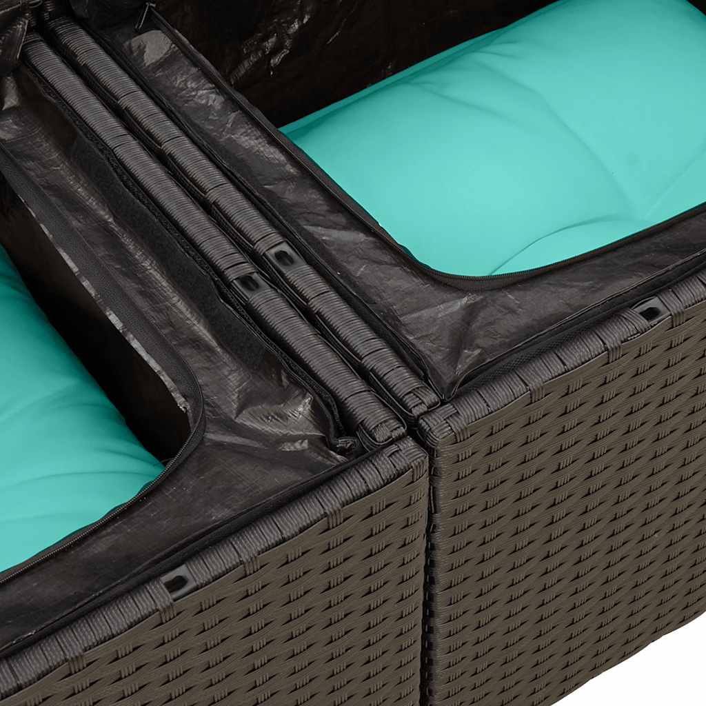 6 Piece Garden Sofa Set with Cushions Black Poly Rattan Acacia