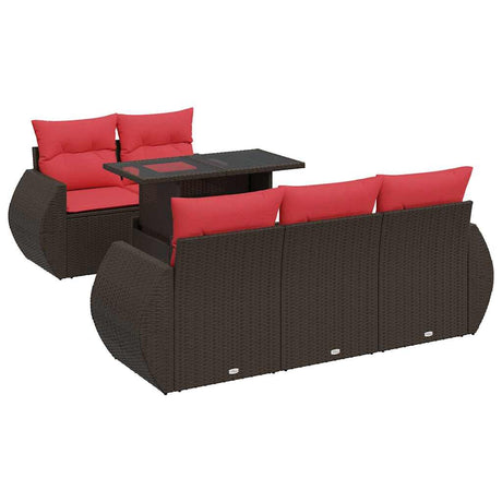 6 Piece Garden Sofa Set with Cushions Brown Poly Rattan Acacia