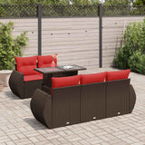6 Piece Garden Sofa Set with Cushions Brown Poly Rattan Acacia