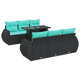 7 Piece Garden Sofa Set with Cushions Black Poly Rattan Acacia