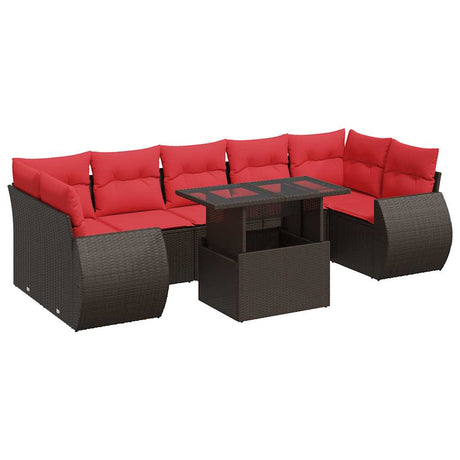 8 Piece Garden Sofa Set with Cushions Brown Poly Rattan Acacia