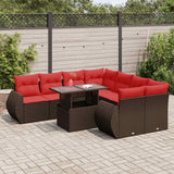 9 Piece Garden Sofa Set with Cushions Brown Poly Rattan Acacia