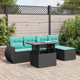 6 Piece Garden Sofa Set with Cushions Black Poly Rattan Acacia