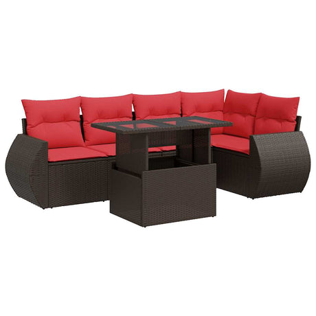 6 Piece Garden Sofa Set with Cushions Brown Poly Rattan Acacia