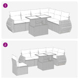 7 Piece Garden Sofa Set with Cushions Brown Poly Rattan Acacia