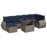 8 Piece Garden Sofa Set with Cushions Grey Poly Rattan Acacia