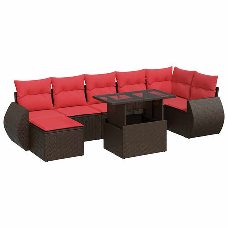 8 Piece Garden Sofa Set with Cushions Brown Poly Rattan Acacia