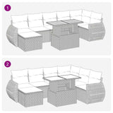 8 Piece Garden Sofa Set with Cushions Brown Poly Rattan Acacia