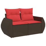 10 Piece Garden Sofa Set with Cushions Brown Poly Rattan Acacia