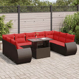 10 Piece Garden Sofa Set with Cushions Brown Poly Rattan Acacia